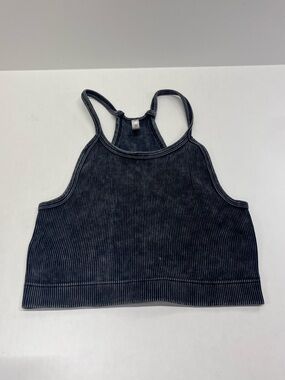 Zenana Outfitters Ribbed Racerback Crop Tank - Charcoal Gray